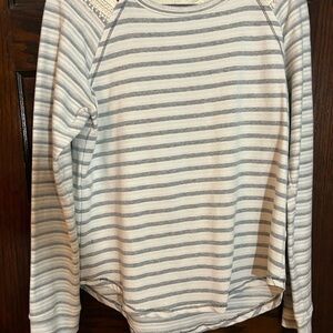 Altar'd State Gray and Cream Striped Top with Lace